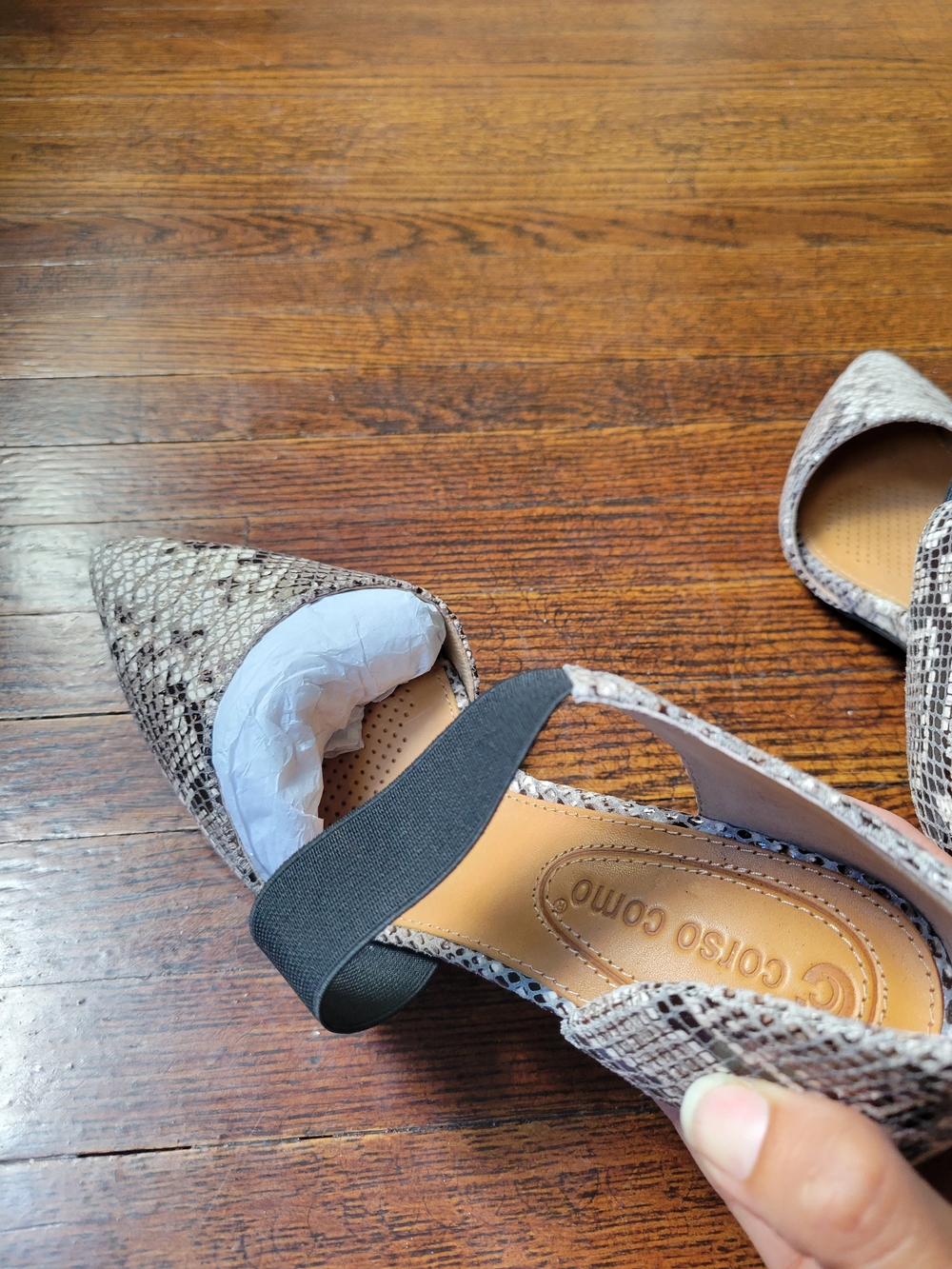 Corso Como Denice Pumps Snake Print Leather Point Toe Elastic Strap Size 5 1/2M - Picture 7 of 15